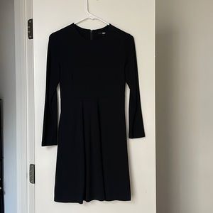 Uniqlo Black Long Sleeve tea Length Dress with pockets